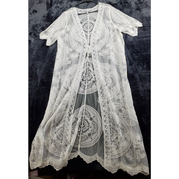 Nina Leonard Other - Nina Leonard White Lace Crochet Cover-Up